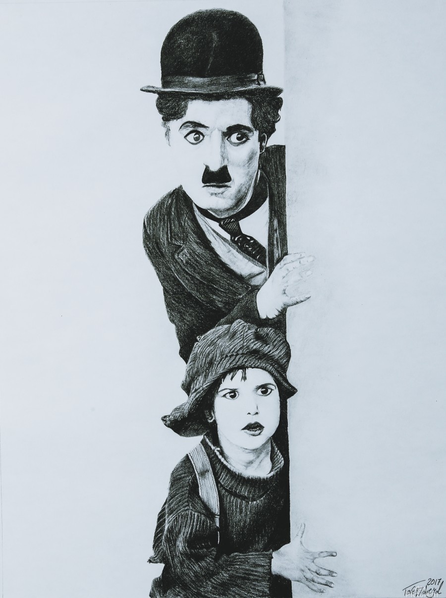 チャップリンと子供のアートプリント Charlie Chaplin and The Kid by Tpencilartist Wall Art